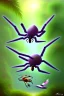 Placeholder: spider fight with exotic pigeon, jungle setting, soft pastel colors, mystical, dreamlike, Neo-Impressionist