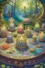 Placeholder: Tarot card candles on the tableornament of a fabulous landscape, ornament, forest, delicate, light, transparent spring, ornament, in the style of Josephine Wall, grunge, intracate, map, careful drawing, watercolor, dot graphics, natural colors, Grotesque, Micro detailing, Art botanical