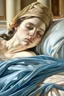 Placeholder: Neoclassicism zoom in woman head on pillow realistic cote d'azur painting