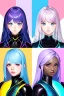 Placeholder: Futuristic anime fantasy dancer, portrait from waist up, physically fit, latex and leather attire, blue eyes, pastel hair, intricate eyeliner, vibrant eyeshadow, clear completion, soft lighting, 4k resolution, intricate details, insanely detailed, colorful cityscape background, masterpiece, expert, cinematic smooth, retroanime style, realistic details, no helmet