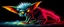Placeholder: pen outline with some neon airbrush, glowing quickling gremlin in the shadows with long fluffy white fur