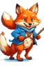 Placeholder: A happy fox with blue eyes with red jacket hunting a duck