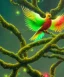 Placeholder: a detailed illustration of a black and green red yellow phoenix sitting on a branch of a tree, phoenix bird wallpaper, luminescent body, glinting wings, full body, symmetrical body, realistic, glowing wings, sharp focus, meticulously detailed, soft evening sky, 64k