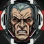 Placeholder: old evil male commander. sneering expression, dark short hair,