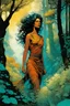 Placeholder: create a wildly conceptual closeup full body print illustration of a female Etruscan huntress with highly detailed hair and feminine facial features, in an ethereal, otherworldly ,ancient Spring forest , in the comic book art style of Bill Sienkiewicz, Mike Mignola, Sparth, Maxfield Parrish, and Jean Giraud Moebius, finely textured, drawn, colored, and inked, suffused with dramatic natural light