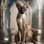 Placeholder: cinematic, dark fantasy masterpiece where a majestic Oriental Shorthair Siamese with chocolate-point markings and piercing, luminous blue eyes sits with absolute sovereignty upon a colossal, crumbling obsidian throne deep within a forgotten crypt. The aesthetic is a visceral fusion of Brom’s macabre elegance and Frank Frazetta’s raw, muscular composition, executed as a high-contrast mixed media collage that blends surreal photography with grit-laden concept art. The cat’s sleek, alien silhouette