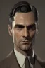 Placeholder: human, mid-fifties, smart brown suit, short salt-and-pepper hair, clean-shaven, very dark eyes and stern gaze