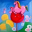 Placeholder: Big pink plastic toy horse.19th painting