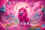 Placeholder: "A vibrant pink lion with a heart-shaped nose embarks on a whimsical adventure through a candy-colored world. From cotton candy clouds to jellybean paths, narrate the surreal experiences and magical moments as the pink dog explores this enchanting realm. What surprises and fantastical encounters await in this extraordinary pink-hued journey on LSD, DMT, and ayahuasca