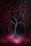 Placeholder: Acrylic painting of a paster pink weeping willow in the middle, soft glowing leaves, cosmic background with a myriad of stars