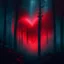 Placeholder: red fog in the forest at night with an electric heart