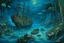 Placeholder: A dark blue underwater reef with sunken pirate ships painted by Vincent van Gogh