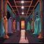 Placeholder: ghostly noctilucent wraiths and incandescent smoky phantoms in a hall with broken mirrors, tetradic colors