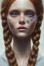 Placeholder: Woman, corpo intero, big tit, beautiful, orange hair, two braids, bangs, blue eyes, big eyes, freckles, long eyelashes, Frozen, 8k resolution concept art portrait by Greg Rutkowski