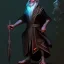 Placeholder: Old human wizard in dark robes covering in a dark cave