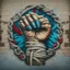 Placeholder: A knotted fist made with different designs from the revolution of different countries. Art - Tradition - Revolution - Dictator - Mural - Freedom - People 4k, full details, high resolution