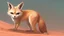 Placeholder: Highly detailed medium shot of a fennec fox, sand, red, cute, sun, hot, cacti