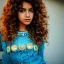 Placeholder: portrait of a teenager brown girl with curly brown long hair and blue eyes,retro style,8k quality,full body shot, masterpiece, best quality,sparkling eyes, fluorescent skin, colorful makeup, highly detailed body,sun light, 4K, RAW, depth of field, high contrast, realistic details, 24mm