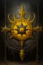 Placeholder: Living cauldron with yellow sigil, slightly demonic seal in it, prize winning oil painting