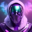 Placeholder: portrait of purple masked villain in galaxy, futuristic, teal and purple smoke, full portrait, hyper realistic, 4k, detailed