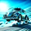 Placeholder: jet-fighter vw-beetle genetically spliced, retrofuturistic, phototrealism, in flight, one subject,