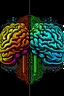 Placeholder: Two brains next to each other one of them is saturated in color and the other one is black and white and color and a colorful background and goes above the two brains the Scott logo