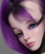 Placeholder: purple haired human girl with bright green eyes wearing black dress