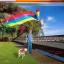 Placeholder: old man with glasses, with dog, on the rainbow bridge