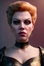 Placeholder: Hannah Waddingham as evil queen in black leather, busty, cleavage, voluptous, rebecca Welton, angry, stern look. character design by cory loftis, fenghua zhong, ryohei hase, ismail inceoglu and ruan jia. unreal engine 5, artistic lighting, highly detailed, photorealistic, fantasy