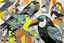 Placeholder: ink and paint of holo sizzle, arafed nonsense contradicting toucans in liminal space, double negative vibe, unnerving vibe, whimisical influence, grotesque vibe, ink and tint leak, minimal, brutalist, Aztec, drab and gray and orange and yellow