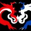 Placeholder: Dragon noir aux yeux rouges, dragon blanc aux yeux bleus