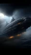 Placeholder: ,surrealism of the dark of a nightmare , hyper photorealistic, hyper detailed dark art color, high resolution, fog, octane render, tilt shift, HDRI Environment, all pictures dark gray, a very long cigar shape spaceship in the sky