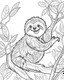 Placeholder: create a 2d black outline, "safari smiling cartoon sloth on a branch coloring book for kids", coloring page, low details design, black contour, coloring page design, simple background, colorful , card style, coloring page for kids, white background, sketch style, safari landscape, cartoon style