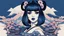 Placeholder: singer Melanie Martinez face, beautiful cyberpunk huge girl, hyperdetailed, illustration by Katsushika Hokusai, darkblue tones,