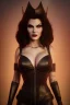 Placeholder: Amy Dumas as evil queen in black leather, leather, busty, cleavage, angry, rage, stern look. character design by cory loftis, fenghua zhong, ryohei hase, ismail inceoglu and ruan jia. unreal engine 5, artistic lighting, highly detailed, photorealistic, fantasy