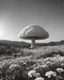 Placeholder: ULTRA REALISTIC, B&W Photograph, A mushroom cloud made of WHITE FLOWERS, in the distance in the desert, at Golden Hour, cinematic, cinematic shot, dynamic composition, details, intricate detail, professional lighting, film lighting, 35mm, anamorphic, lightroom, cinematography, bokeh, lens flare, film grain, hdr10, 8k, Roger Deakins, incredibly detailed, reflect, sharpen