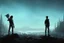 Placeholder: Boy character silhouette with creative trophy with his hand like winner stand on stage