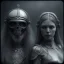 Placeholder: A viking boy and a girl, hr giger, scary, steam punk, realistic, made in octane, cinematic, ultra-realistic, extremely detailed octane rendering, 8K, VRAY Super Real ar 2:3, dof photorealistic futuristic 50mm lens hard lighting dark gray tintype photograph, realistic lighting, sepia color