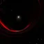 Placeholder: an ominous deep red and black black hole floating in deep space