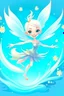 Placeholder: fantasy cartoon style illustration: mischievous ice fairy flying in the air