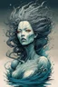 Placeholder: illustration of a drowned undead shape shifting female Funayurei water spirit in the style of Alex Pardee , Jean Giraud Moebius, and Katsushika Hokusai, highly detailed, boldly inked, deep murky aquatic color