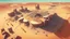 Placeholder: desert city from above, wind generators, retro futuristic, comic style