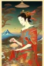 Placeholder: Magical mountain A fairy, clever queen feeds near the kangaroo, ukiyo-e