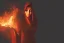 Placeholder: Cloaked woman holding fire, Dark moody night atmosphere, 8K, high body details, anatomically perfect bod