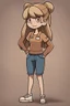 Placeholder: персонаж из вселенной Гравити Фолз, Персонаж женского пола, полного телосложения и низкого роста. Цвет кожи персонажа — капучино. Волосы персонажа светлые с холодным подтоном, собраны в два длинных хвоста. По текстуре волосы персонажа прямые. У персонажа есть длинная челка. Глаза у него/нее янтарные. Персонаж носит одежду в стиле "колониальный". Слово для вдохновения образа персонажа (тут вообще все) — зелень.