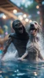 Placeholder: naked dementor petting his soap star dog in a water slide,bokeh like f/0.8, tilt-shift lens 8k, high detail, smooth render, down-light, unreal engine, prize winning