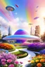 Placeholder: colors, very beautiful, ,flowers, garden,rainbow, cité futuriste ultra moderne, ufos