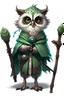 Placeholder: Northern Saw-whet Owlin Human Size Sorcerer from Dungeons and Dragons, young inexperienced, Magic staff