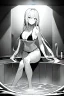 Placeholder: bikini long hair thin girl with leg in abyss pool, greyscale, sexy pose, screen tones