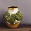 Placeholder: photo of a small cracked ceramic vase repaired with gold, kintsugi, lush greenery, natural setting, beautiful landscape photography, beautiful, vines and leaves, delicate, cinematic, high detail, beautiful composition, delicate arrangement, aesthetic, soft lighting, award winning photography, tender